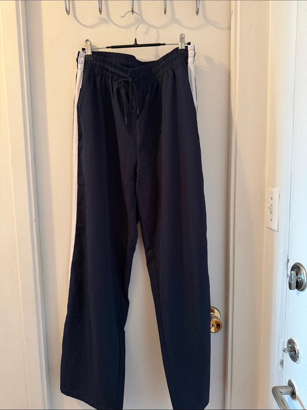 Women Navy Track Pants with White Side Stripe